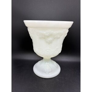 Vintage EO Brody White Milk Glass M4300 Pedestal Vase/Grape Vine